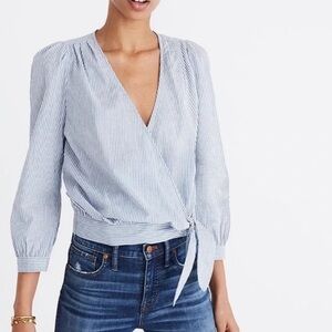 Madewell blue  and White Striped Wrap Top
